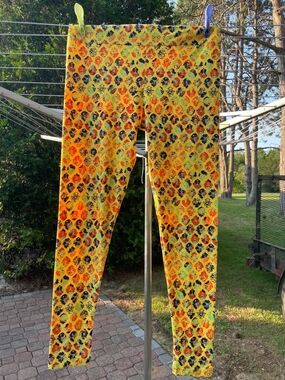 LuLaRoe Bright Yellow Multicolor Floral Mosaic Leggings